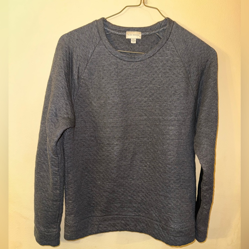 Club Monaco Men’s Grey Sweatshirt with Leather Patches, Medoum